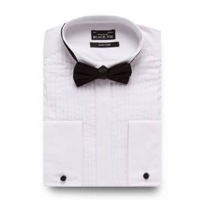 Black Tie White regular fit pleated shirt and bow tie